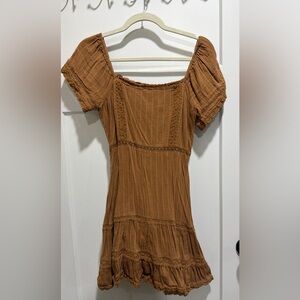 Boho Brown Off-Shoulder Dress